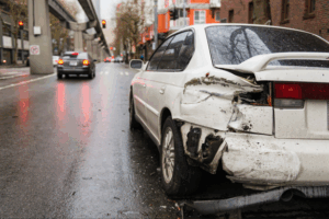 white car rear ended