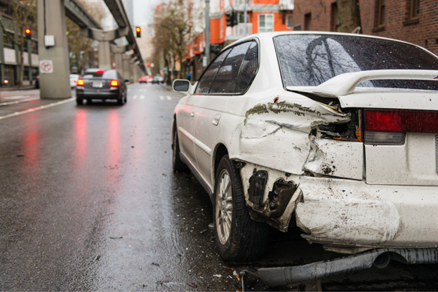 white car rear ended